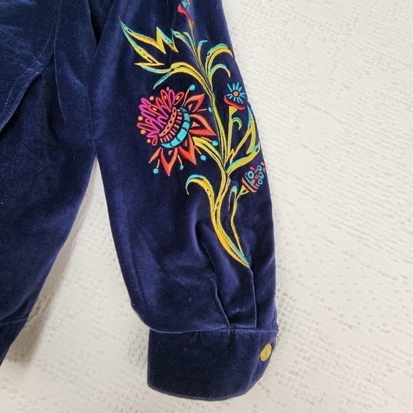 Vintage Bob Mackie Wearable Art Blue Velvet Button Down Embroidered Jacket SizeS - Picture 10 of 16
